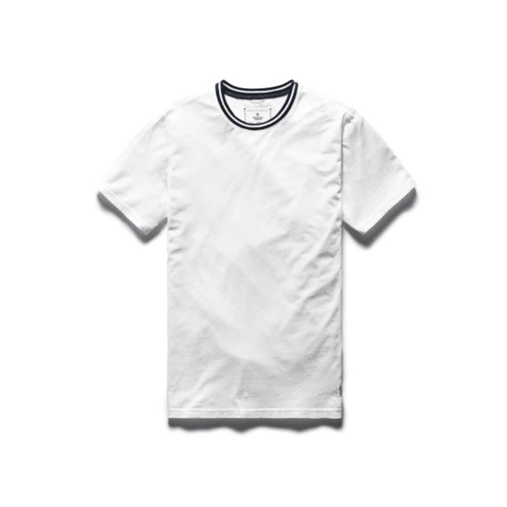 Reigning Champ mens plain white tee tshirt preppy neck stripe short sleeve sz M